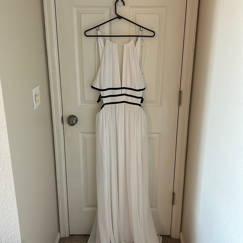 Long white dress.